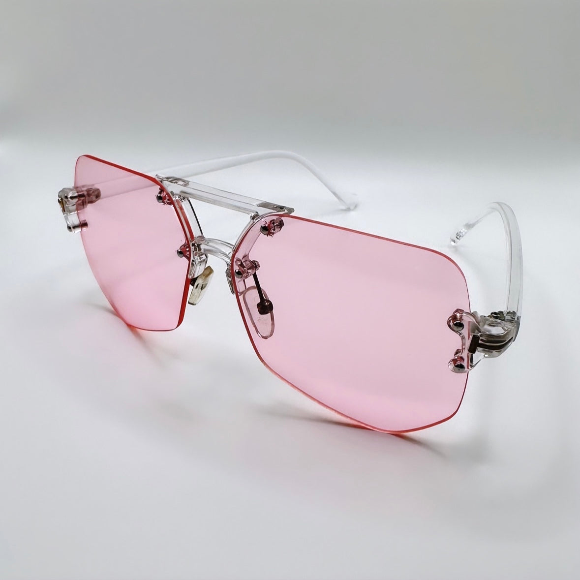 “Bianca” Rimless Aviator - Pink Lens