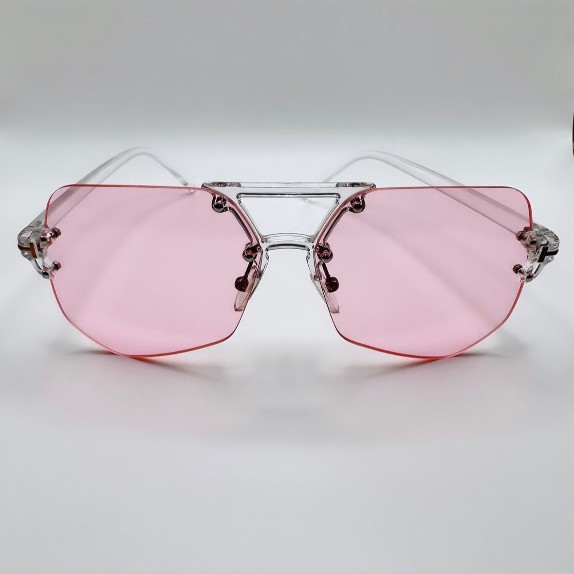 “Bianca” Rimless Aviator - Pink Lens