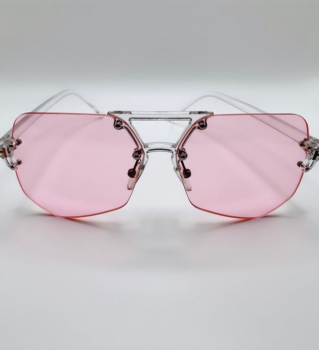 “Bianca” Rimless Aviator - Pink Lens