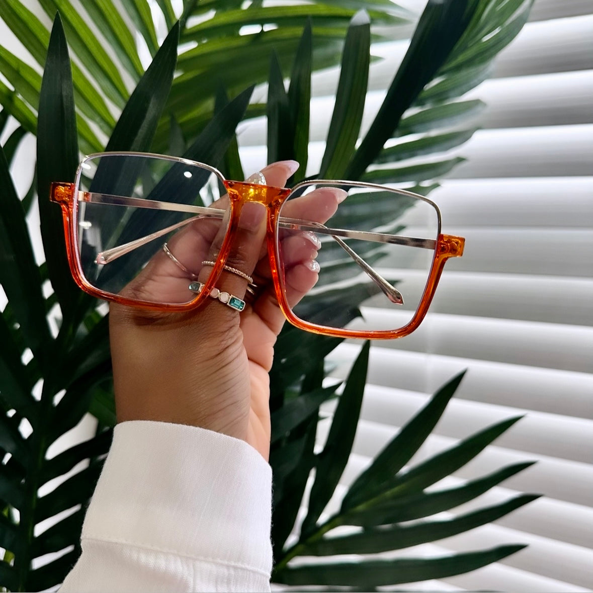 “Lauren” Oversized Square Aviator - Orange Frame