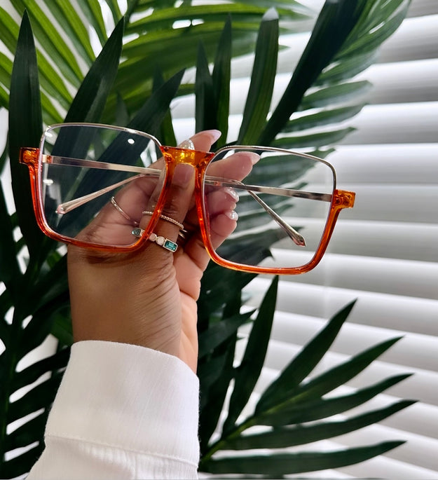 “Lauren” Oversized Square Aviator - Orange Frame